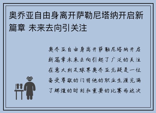 奥乔亚自由身离开萨勒尼塔纳开启新篇章 未来去向引关注